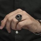 Siyah Kubbe Taşlı Hünkar Modeli 925 Gümüş Erkek Yüzük thumbnail 6