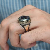 Oval Mistik Topaz Taşlı 925 Gümüş Erkek Yüzük - 12