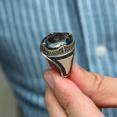 Oval Mistik Topaz Taşlı 925 Gümüş Erkek Yüzük - 6