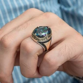 Oval Mistik Topaz Taşlı 925 Gümüş Erkek Yüzük - 9