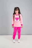 Cute Fox Açık Pembe Kız Çocuk Kadife Pijama Takımı - 1