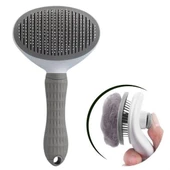 BUFFER® Kedi Köpek Tüy Toplayıcı Kendini Temizleyebilen Ergonomik Rahat Evcil Hayvan Tarağı Gri - 1