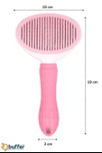BUFFER® Kedi Köpek Tüy Toplayıcı Kendini Temizleyebilen Ergonomik Saplı Evcil Hayvan Tarağı Pembe - 10