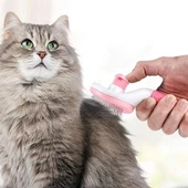 BUFFER® Kedi Köpek Tüy Toplayıcı Kendini Temizleyebilen Ergonomik Saplı Evcil Hayvan Tarağı Pembe - 2