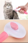 BUFFER® Kedi Köpek Tüy Toplayıcı Kendini Temizleyebilen Ergonomik Saplı Evcil Hayvan Tarağı Pembe - 8