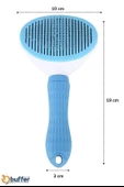 BUFFER® Kedi Köpek Tüy Toplayıcı Kendini Temizleyebilen Ergonomik Saplı Evcil Hayvan Tarağı Mavi - 10