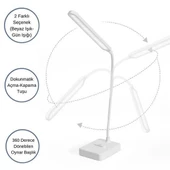 BUFFER® İnce Uzun USBli Dokunmatik 3 Kademeli 360 Derece Özel Göz Korumalı led Lityum Masa Lambası - 4