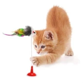 BUFFER® 2li Vantuzlu Fareli Tüylü Hareketli Çanlı ve Esneyen Eğlenceli Peluş Kedi Oyuncağı - 3