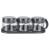 BUFFER®  Gri  3lü Standlı Kapaklı Kaşıklı Cam Hava Sızdırmaz Baharatlık Takımı KC-386 - 2