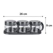BUFFER®  Siyah 3lü Standlı Kapaklı Kaşıklı Cam Hava Sızdırmaz Baharatlık Takımı KC-386 - 9