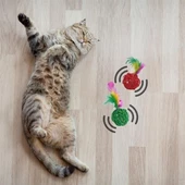 BUFFER® 2li Rattan Renkli Peluş Tüy Kedi Köpek Oyuncak Yakalama Çiğneme Çıngıraklı Top Oyuncağı - 3