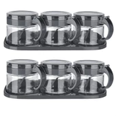 BUFFER®  Gri  3lü Standlı Kapaklı Kaşıklı Cam Hava Sızdırmaz Baharatlık Takımı KC-386 - 10