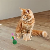 BUFFER® 2li Rattan Renkli Peluş Tüy Kedi Köpek Oyuncak Yakalama Çiğneme Çıngıraklı Top Oyuncağı - 6