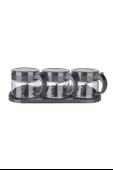 BUFFER®  Gri  3lü Standlı Kapaklı Kaşıklı Cam Hava Sızdırmaz Baharatlık Takımı KC-386 - 6