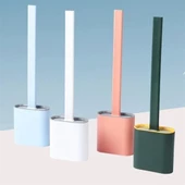 BUFFER® Duvara Monte Edilebilir Kapaklı Askılı Klozet Yumuşak Silikon Başlıklı Tuvalet Fırçası Seti thumbnail 1