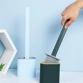 BUFFER® Duvara Monte Edilebilir Kapaklı Askılı Klozet Yumuşak Silikon Başlıklı Tuvalet Fırçası Seti thumbnail 2