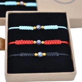 BUFFER® Nazar Boncuklu Kırmızı Mavi Siyah Renkli Ayarlanabilir Örgülü Hediyelik Bijuteri Elyapım İp - 4