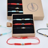 BUFFER® Nazar Boncuklu Kırmızı Mavi Siyah Renkli Ayarlanabilir Örgülü Hediyelik Bijuteri Elyapım İp - 6