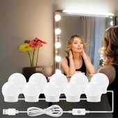 BUFFER® Nostalji Hollywood Tarzı 10lu Makyaj Masası Aynası Beyaz Led Işıklı Lamba USB - 2
