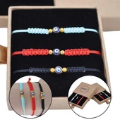 BUFFER® Nazar Boncuklu Kırmızı Mavi Siyah Renkli Ayarlanabilir Örgülü Hediyelik Bijuteri Elyapım İp - 1