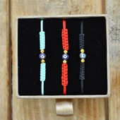 BUFFER® Nazar Boncuklu Kırmızı Mavi Siyah Renkli Ayarlanabilir Örgülü Hediyelik Bijuteri Elyapım İp - 8