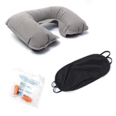 BUFFER® Üçlü Seyahat Seti Şişme Yastık Göz Bandı Kulak Tıkacı - 7