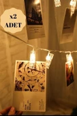 BUFFER® 3 Metre 20li Led Işıklı Dekoratif Fotoğraf Askılığı Mandalları - 10