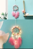 BUFFER® El Yapımı Kuş Tüyü ve Led Işıklı Dekoratif Asma Düş Rüya Kapanı - 6