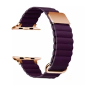 Apple Watch Uyumlu 2 3 4 5 6 7 8 Ultra Seri 42 / 44 / 45 / 49 MM Uyumlu Manyetik Baklalı Deri Kayış Kordon - 9