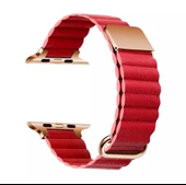 Apple Watch Uyumlu 2 3 4 5 6 7 8 Ultra Seri 42 / 44 / 45 / 49 MM Uyumlu Manyetik Baklalı Deri Kayış Kordon - 5
