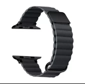 Apple Watch Uyumlu 2 3 4 5 6 7 8 Ultra Seri 42 / 44 / 45 / 49 MM Uyumlu Manyetik Baklalı Deri Kayış Kordon - 3