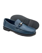 Eşsiz El Yapımı Louvre Lacivert Hakiki Deri Erkek Loafer Ayakkabı - 3