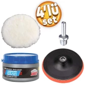 Pasta Cila Polisaj Parlatma Yünü Pedi Keçesi Süngeri+115 mm Cırt Taban+Matkap Aparatı+Oto Pasta Cila 300 Gr (4'Lü SET) - 1