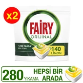 Fairy Hepsi Bir Arada 280 Yıkama Bulaşık Makinesi Deterjanı Kapsülü Limon Kokulu 140x2 - 1