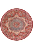 Vintage Desenli Pamuk Taban Dekoratif Yuvarlak Halı  KIRMIZI 120X120 - 1