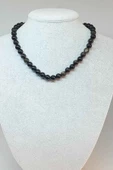 Golden & Siyah Obsidyen Taşı Kolye 8mm (Klipsli) - 1