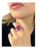 Vip Kalite Baget Yakut Taş Gösterişli 925 Ayar Gümüş Yüzük - 4