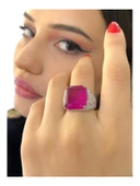 Vip Kalite Baget Yakut Taş Gösterişli 925 Ayar Gümüş Yüzük - 2