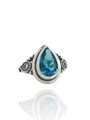 925 Ayar Gümüş Damla Mavi Topaz Otantik Yüzük thumbnail 3