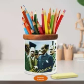 Düşünen Gazi Mustafa Kemal Atatürk Ahşap Seramik Kalemlik -r67 - 1