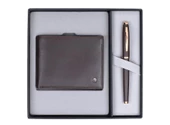 Scrikss DR 242 - Hediyelik Set Dolmakalem - Tükenmezkalem 39 Oscar Rose Gold - Kahverengi & Comfort Cüzdan Kahverengi - 1