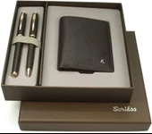 Scrikss DR 242 - Hediyelik Set Dolmakalem - Tükenmezkalem 39 Oscar Rose Gold - Kahverengi & Comfort Cüzdan Kahverengi - 2