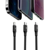 Baseus 1.5 Metre 20W 3in1 Type C, İphone Lightning ve Micro Ultra Hızlı Şarj ve Data Kablosu - 4