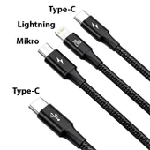 Baseus 1.5 Metre 20W 3in1 Type C, İphone Lightning ve Micro Ultra Hızlı Şarj ve Data Kablosu - 2