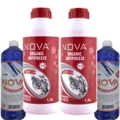 Nova -25 Derece Organik Kırmızı Antifriz 2 X 1.5 Litre ve 2 Adet Cam Suyu - 1