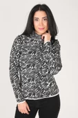 Kadın Dik Yaka Zebra Desen Kazak Siyah - 2