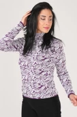 Kadın Dik Yaka Zebra Desen Kazak Mor thumbnail 1
