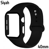 Apple Watch 4-5-6 40mm Silikon Kordon Kayış ve Ekran Koruyucu Kılıf - 1