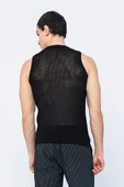 Erkek Slim Fit Bisiklet Yaka Kolsuz Ribanalı Geniş Kafes Örgülü File Pamuklu Triko T-Shirt - 7