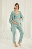 Monamise 18469 Yeşil Hamile Lohusa 3 Lü Pijama Sabahlık Tk - 2